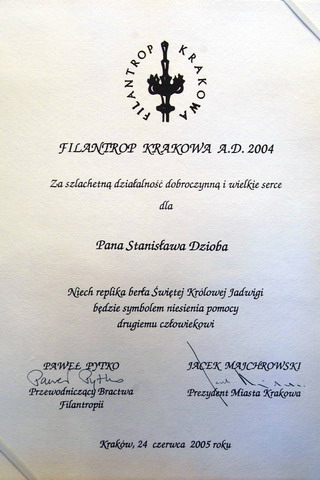 Dyplom dla Stanisława Dzioba, Przewodniczącego Rady i Zarządu Dzielnicy XII.