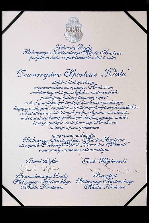 Dyplom Towarzystwa Sportowego "Wisła".